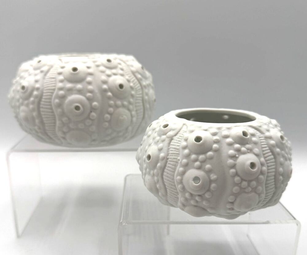 White Ceramic Sea Urchin Candle Holders/Trinket Dishes